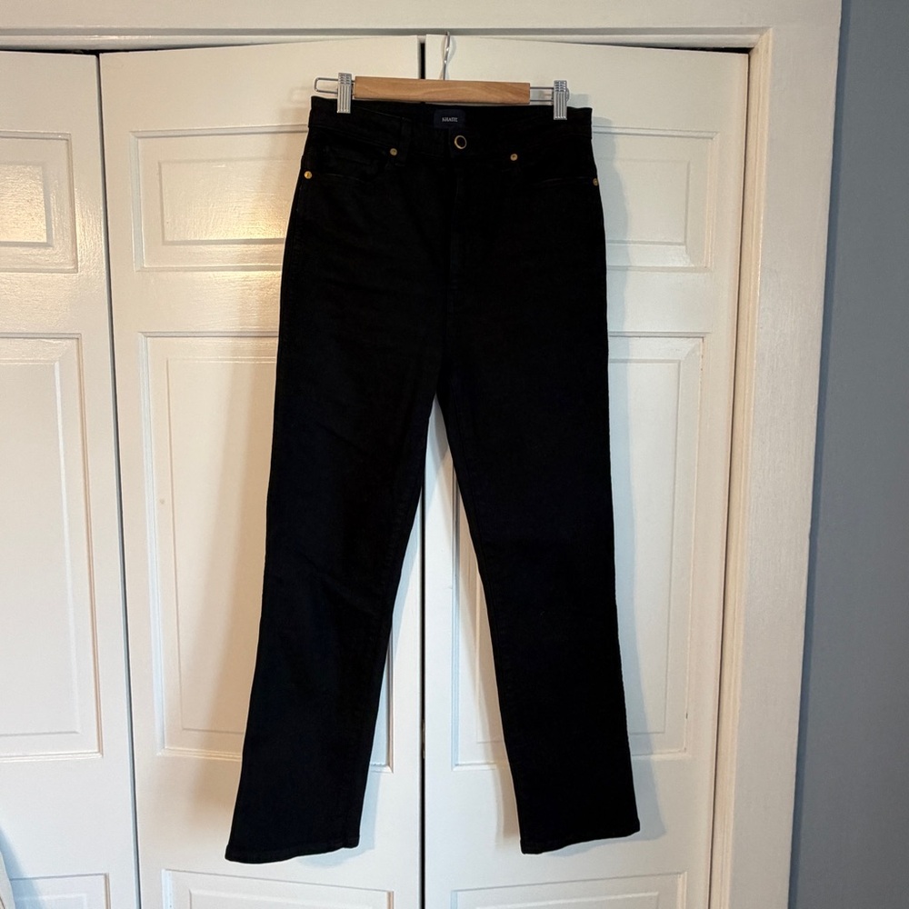 KHAITE Abigail Stretch High Rise Straight-Leg Jeans in Black Size 28